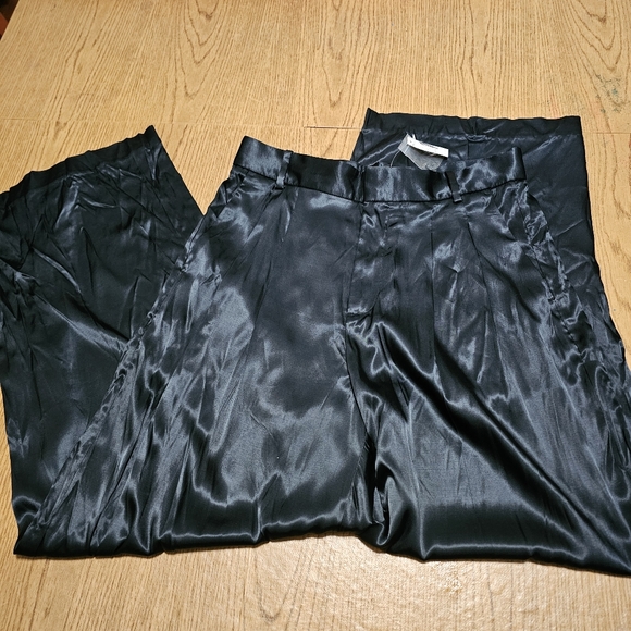 NEW Madewell The Harper Super Wide Leg Black Stretch Satin Trousers - Picture 6 of 9